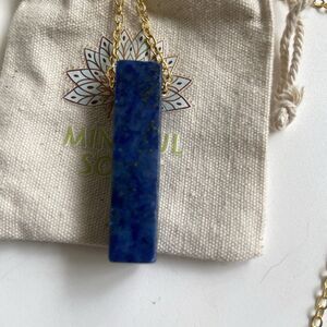Mindful Souls Solid Blue Lapis Lazuli Pillar 2.25” With Gold Tone Linked Chain